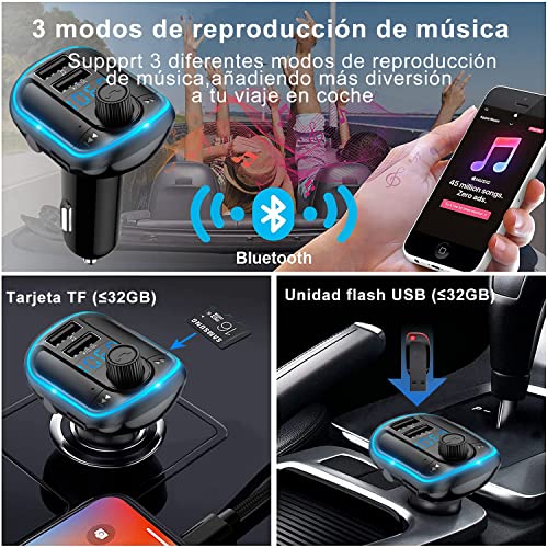Transmisor FM Bluetooth para Coche,Manos Libres Inalámbrico Reproducto