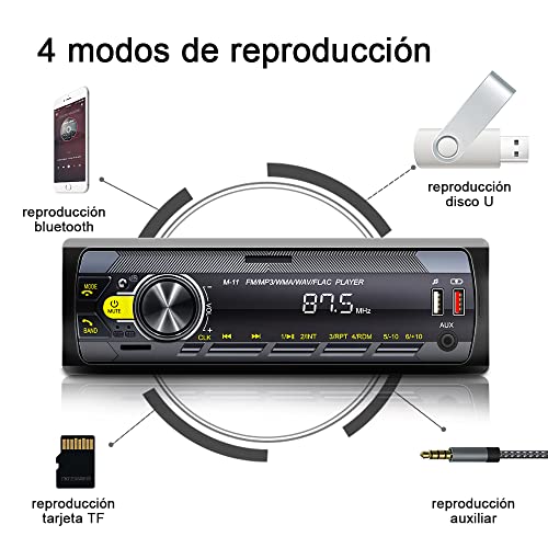 HIMICAR Autoestereo Reproductor Estereo para Automovil 7 Pulgadas MP3, Control por Voz, Dual USB Apoyar AUX / TF /Disco U /FM Bluetooth Estereos con Tarjeta, Llamada Bluetooth + Control Remoto FM