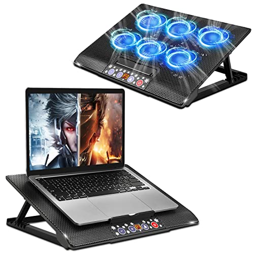 TECHVIDA Enfriador para Laptop de Juegos, Seis Ventiladores Silenciosos y Pantalla LCD,Viento de Gran Velocidad, Interruptor Independiente para Ajustar la Velocidad del Viento, 1200rpm, Ajuste de Altura de Varias Etapas, Ligero, Antideslizante y Cómodo, D