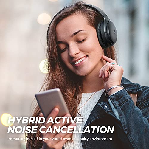 SoundPEATS A6 Audifonos Inalámbricos Diadema Plegables Bluetooth5.0, Auriculares Over Ear Cancelación Activa de Ruido, Altavoz Dinámico de 40mm, Manos Libre Bajos Potentes, Total 38 Horas