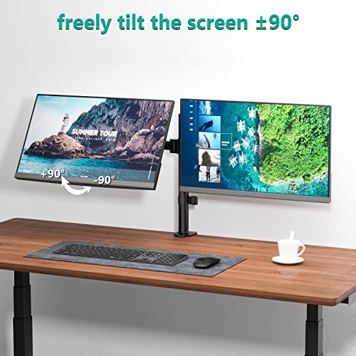 WALI Dual LCD Monitor Fully Adjustable Desk Mount Stand Fits Two Screens up to 27", 22 lbs. Weight Capacity per Arm (M002), Black