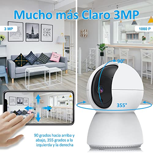 EASYTAO TV-628 Cámara de Seguridad Interior, 3MP Cámara Alexa WiFi, iCSee App, Audio Bidireccional, Control Remoto, Detección de Movimiento, Visión Nocturna,Compatible con Alexa