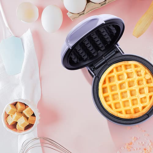 Holstein Housewares Miniwaffles personal/personalizable, revestimiento antiadherente, lavanda, gofres de 4 pulgadas en minutos, ideal para desayuno, almuerzo, almuerzo o aperitivos