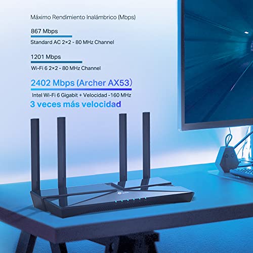 TP-Link WiFi 6 AX3000 WiFi Router - 802.11ax Router, Gigabit, Dual Band, OFDMA, MU-MIMO, Funciona con Alexa (Archer AX53)