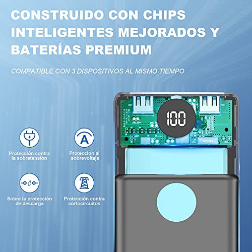 Power Bank 10000 mAh Batería Externa Carga Rápida 20 W PD Con Pantalla LED Cargador Portátil con Cable Tipo C 3 Salidads USB de Alta Velocidad Compatible para iPhone 13 Samsung Xiaomi Huawei iPad