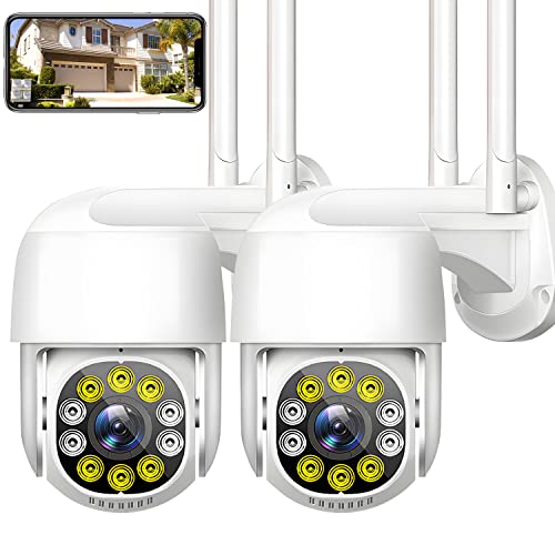 2 Cámara de Seguridad Exterior WiFi Inalambrica HD 1080P，Cámara de Vigilancia Impermeable IP66，IP Cámara De Vigilancia Para Casa Visión Panorámica 360°，Cámara Inalámbrica con Visión Nocturna de Color con Audio Bidireccional, Detección de Movimiento con
