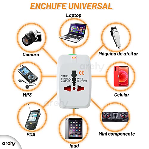 Archy Convertidor Adaptador de Enchufe Europeo Cargador Internacional para Viajes Enchufe Adaptador Universal Todo en Uno Múltiples Conexiones Europeo Japon China Canadá USA EU UK AU XO8101