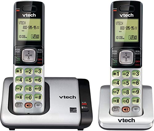 Teléfono Vtech DECT 6.0 con base para identificación de llamadas y llamada en espera, Plateado/Negro