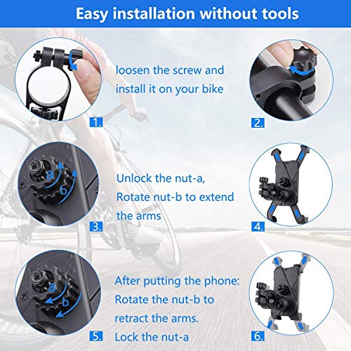 TBONEEY Soporte Celular Bicicleta, Soporte Movil Moto Universal 360°Rotación Anti Vibración Porta Telefono Motocicleta Montaña Soporte para iPhone Samsung LG HTC Motorola Xiaomi GPS y Otro 4.5-7.0" Móvil