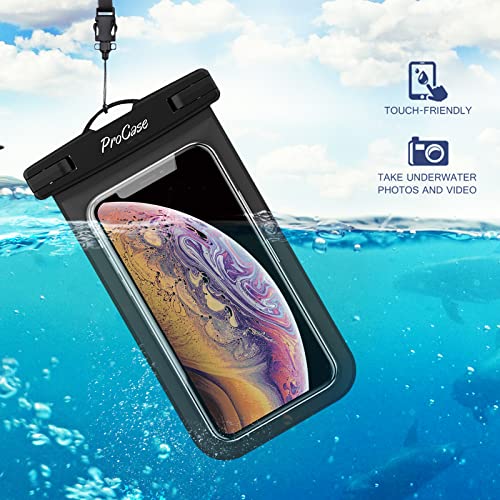 Procase 2 Fundas Impermeables para Celular, Bolsa contra Agua Compatible con iPhone 14 13 Pro MAX 12 Mini SE X XS 8 7 Plus 6S 6 Galaxy S20 S10 S9 S8+ Note 5 4 3 Otro Smartphone hasta 7" -Negro