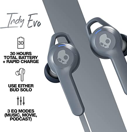 Skullcandy Indy Evo True Wireless - Audífonos inalámbricos (Gris)