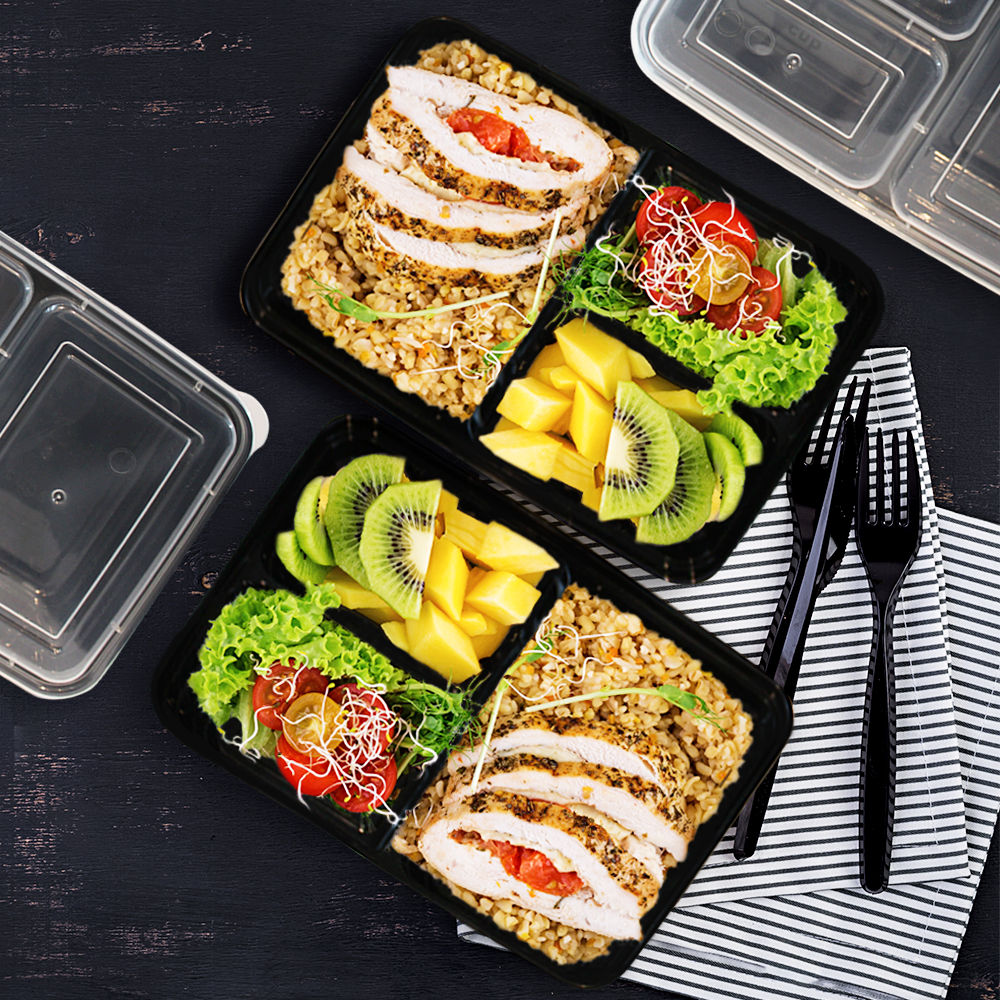 Diamond star Contenedores para Alimentos Reutilizables (20 Piezas) con Tapa Hermética y 3 Compartimentos.